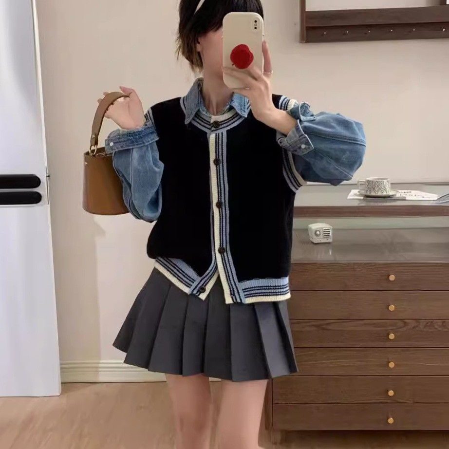 estilo universitario coreano de otoño y invierno ropa de mujer retro alto nivel de color de punto cardigán chaleco de diseño de estilo caballo clip de moda mujer