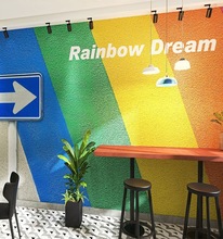 网红打卡拍照墙纸彩虹条纹背景墙壁纸直播间健身房餐厅3D立体壁画