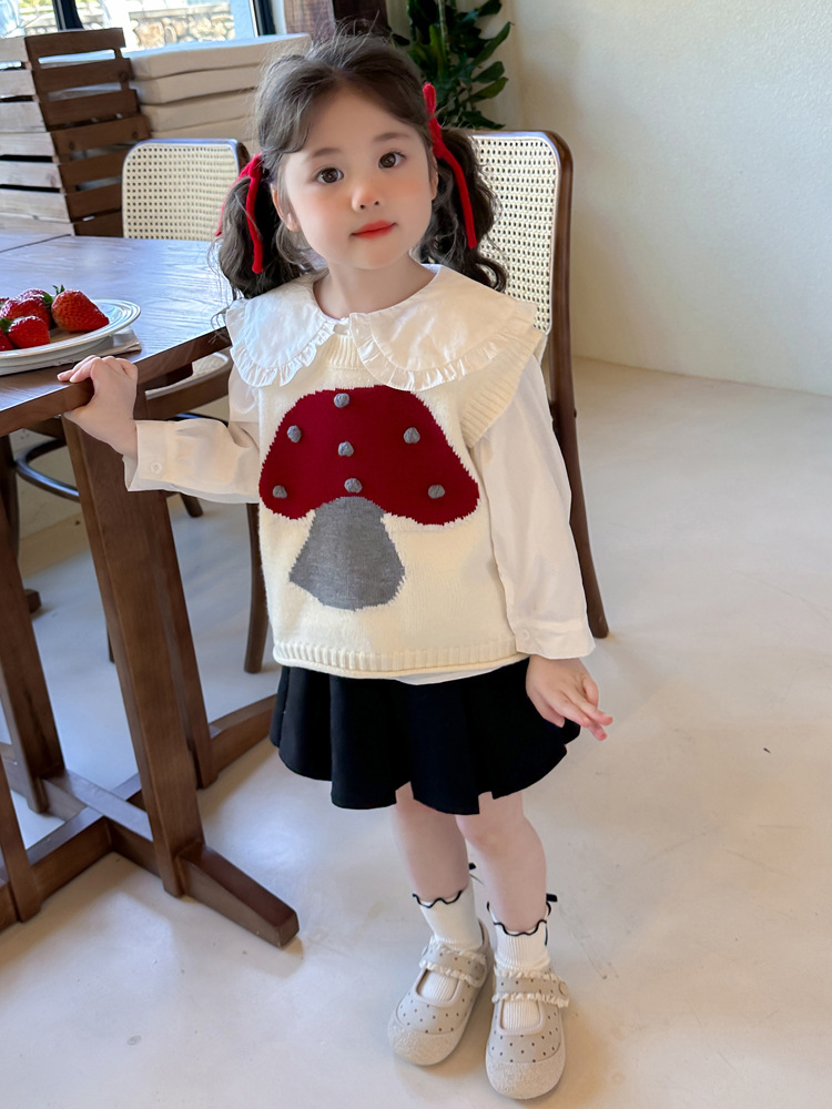 Niñas chaleco de primavera y otoño 2025 nuevo chaleco de lana de punto de aire extranjero para niños coreanos ropa de primavera clip de caballo niños hombros
