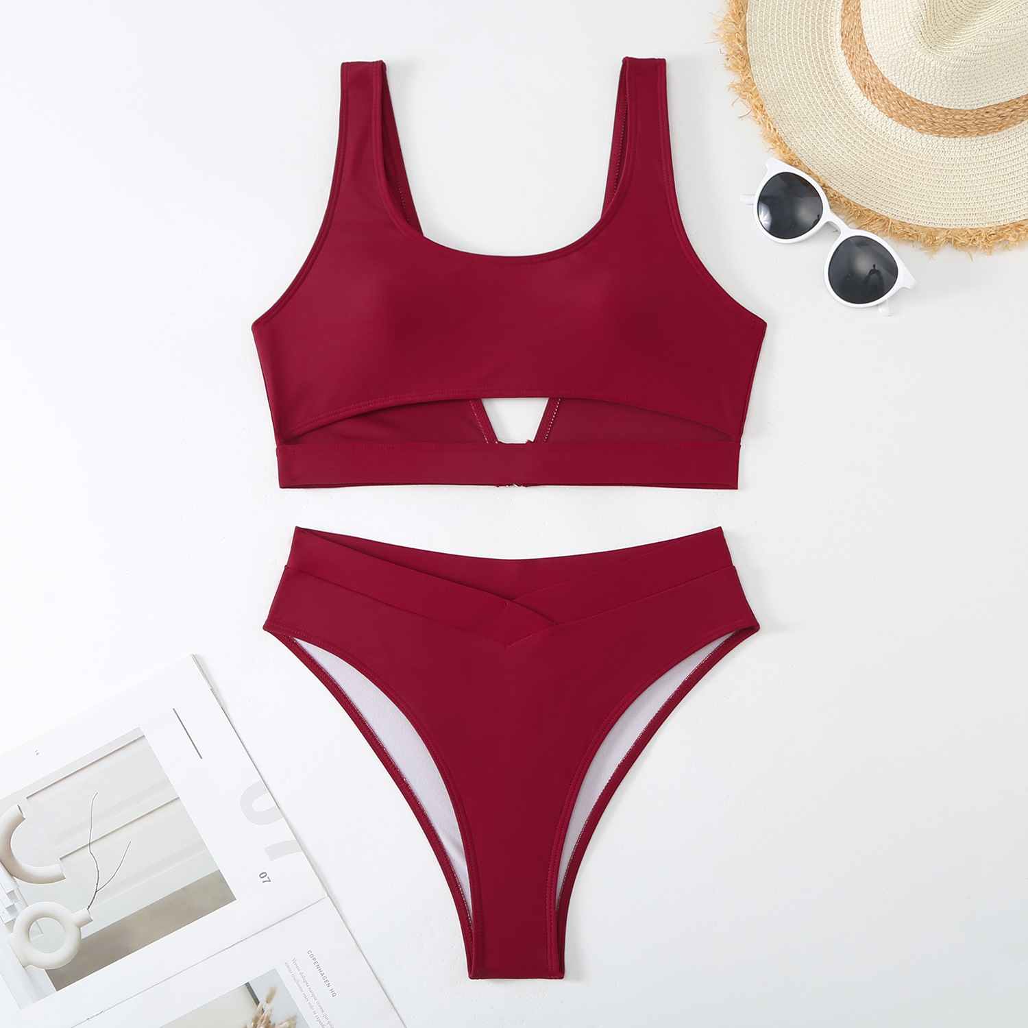 Women's Solid Color 2 Pieces Set Tankinis Swimwear display picture 32