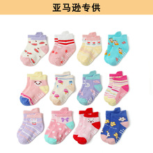 亚马逊新款春夏卡通儿童袜子防滑宝宝船袜点胶透气棉袜1-3岁批发