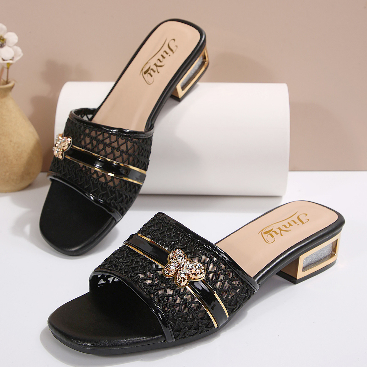 Sandalias de Tacón Grueso con Punta Cuadrada de Cuero Artificial para Verano image 4