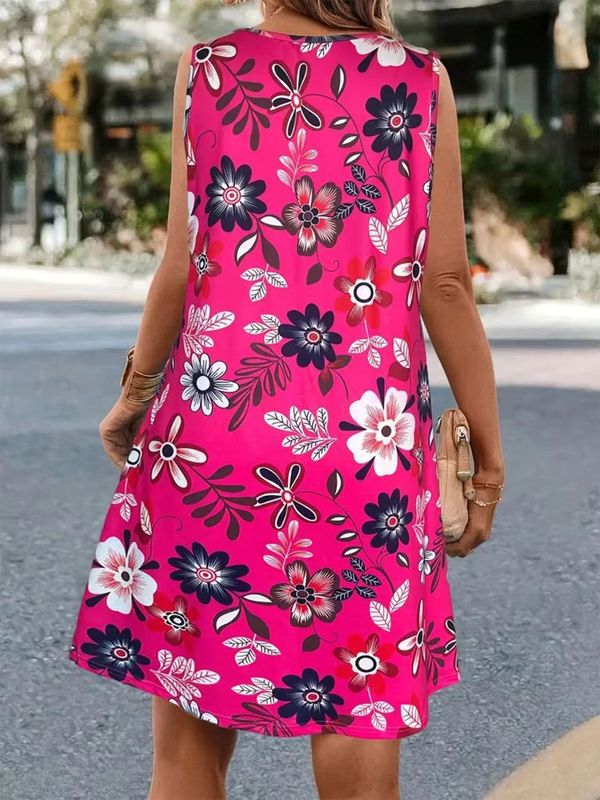 優雅な新型の婦人服の夏の花の丸首の通勤ベストの中で長いタイプの膝のワンピースのプリント|undefined