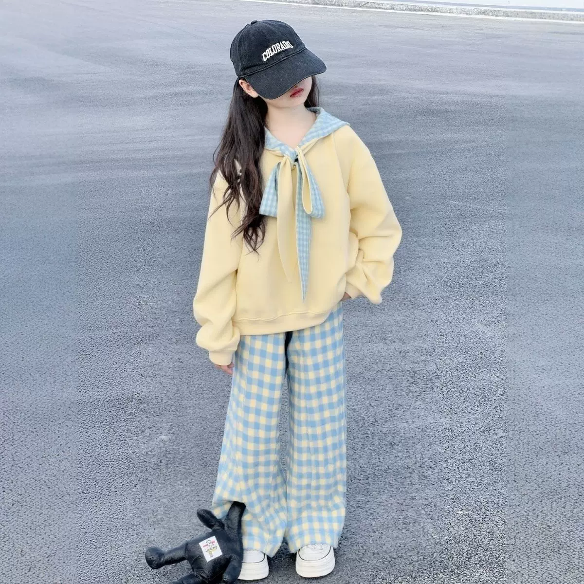 女童装秋季穿搭儿童套装洋气时髦女套装卫衣定制阔腿格子裤两件套