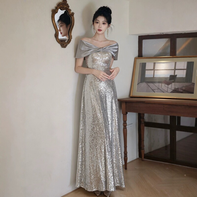 Annual Party Evening Dress for Women 2026 New Model for Important Occasions, Banquet Host, Sexy Fishtail Silver Graduation Dress Annual Party Evening Dress for Women 2026 New Model for Important Occasions, Banquet Host, Sexy Fishtail Silver Graduation Dress