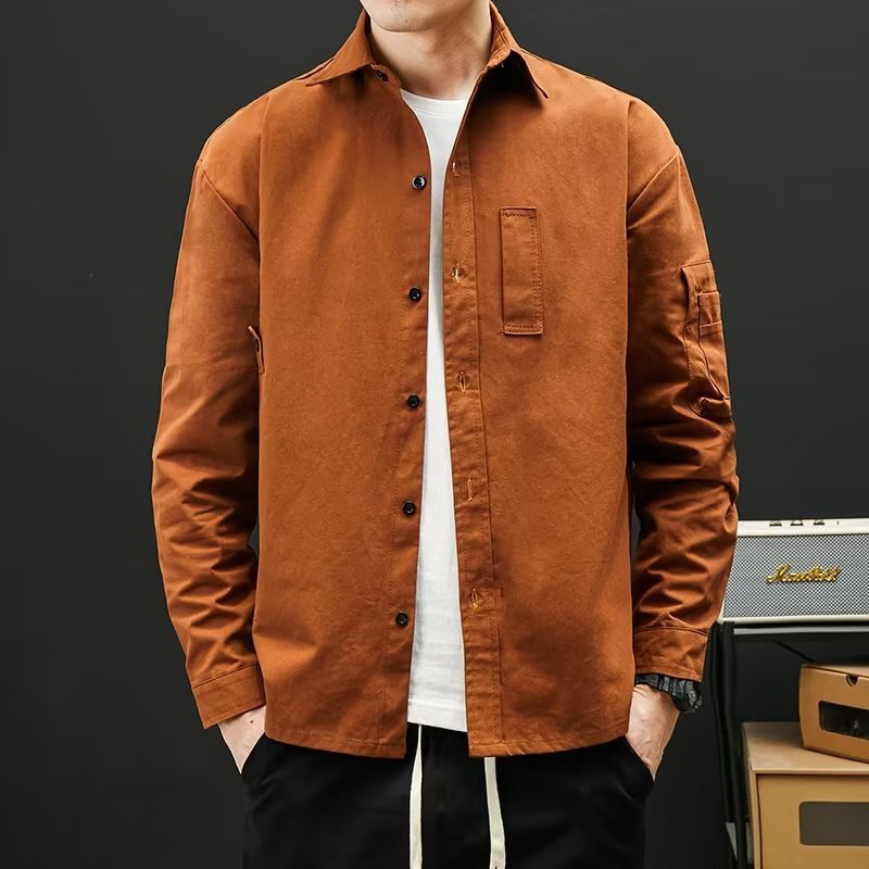 [Direct Selling] Autumn Shirt Men's Long-sleeved 2024 New Loose Retro Casual All-match Brown Men's Shirt