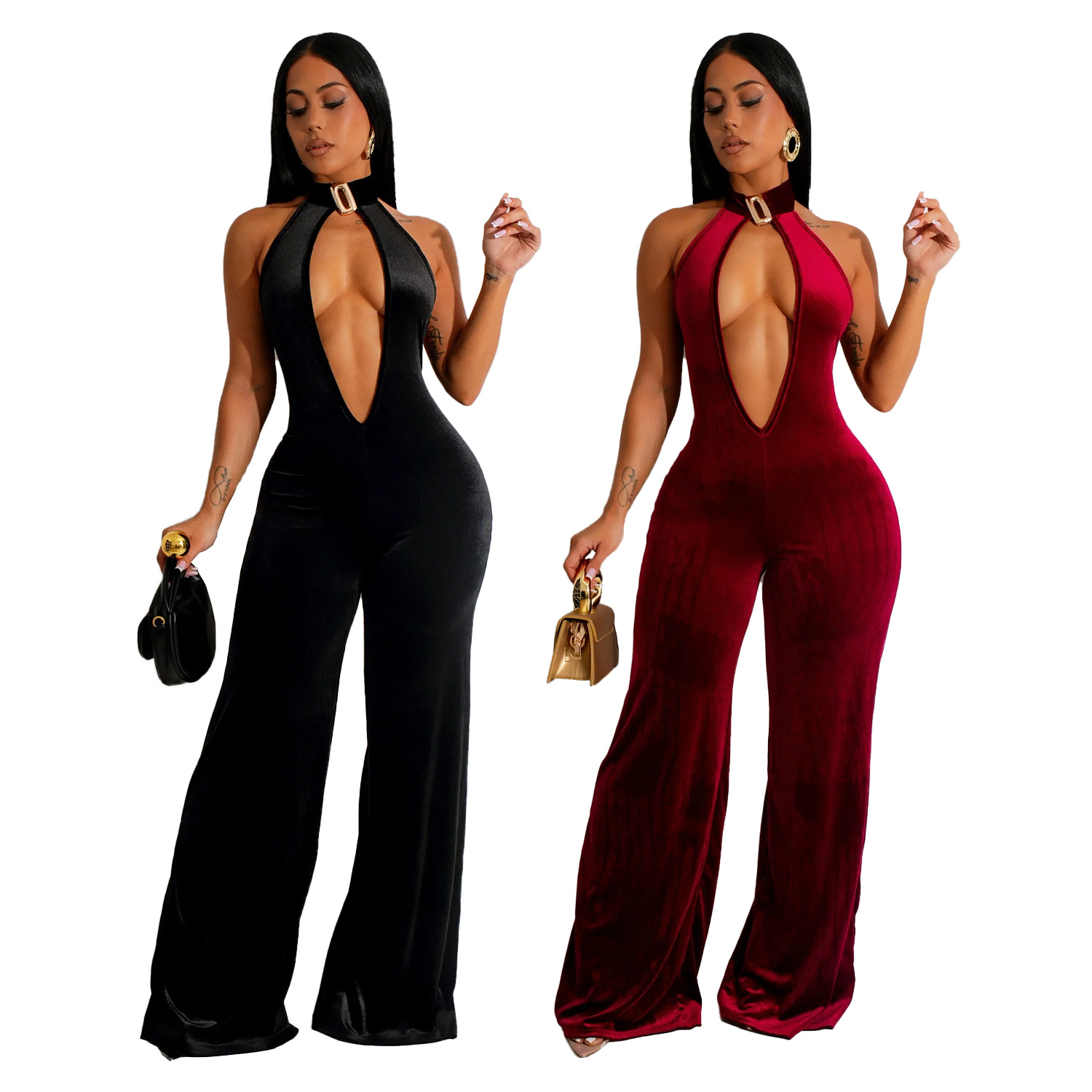 C7101 Aliexpress transfronterizo Amazon estación independiente de moda europea y americana ropa de mujer sexy profunda V gran espalda alta cintura casual