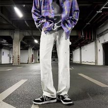 美式高街泼墨牛仔裤男hiphop小众设计感裤子夏季潮牌宽松直筒长裤