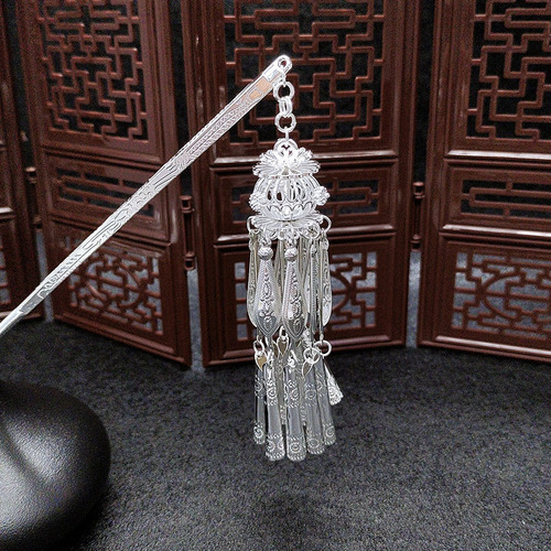 Ethnic style retro step tassel hairpin new Chinese style Miao silver alloy hairpin Hanfu hair accessories headdress