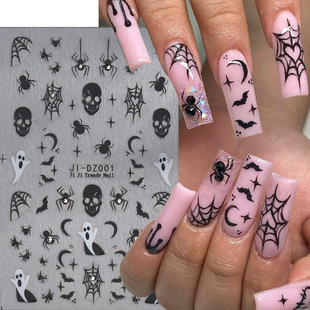 2024 Cross-border New Nail Art Sticker Cartoon Crystal Diamond Spider Skull Ghost Halloween Nail Back Adhesive Sticker