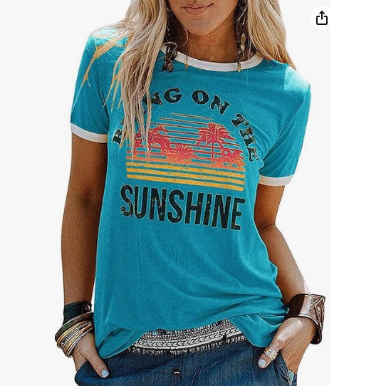 2026 Cross-Border Amazon Women's Graphic Short-Sleeved Summer Tops with Fun Letter Prints, Loose Casual T-Shirts, Trendy