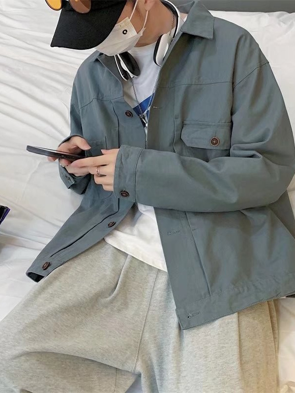 Chaqueta retro simple para hombre, color sólido casual japonés, chaqueta de pareja de manga larga suelta y versátil, ropa interior de moda