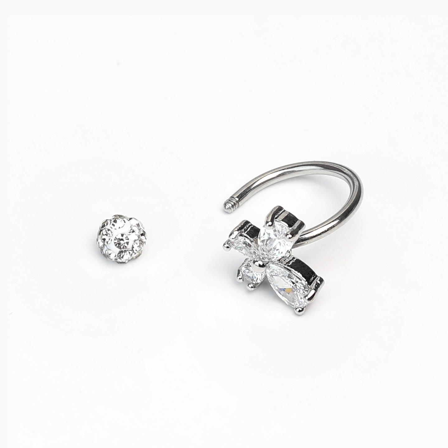 Sparkling Zircon Butterfly Lip Ring with Diamond-Studded Mud Ball Titanium Steel Ear Cartilage Ring C-Ring Horseshoe Ring Lip Stud Piercing Jewelry detail image 7