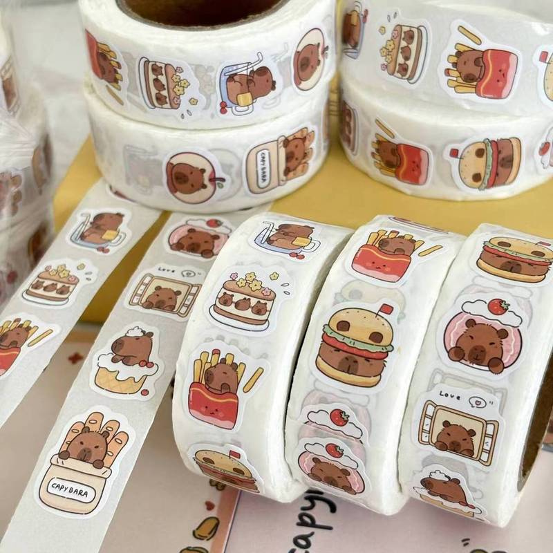 カピバラシールステッカーかわいい漫画カピバラハンドブック装飾ステッカー子供の diy ロールステッカー自己粘着ステッカー|undefined