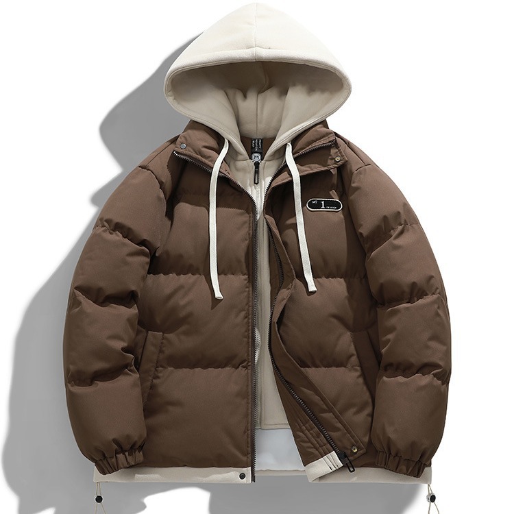 Falso de dos piezas de algodón hombre invierno 2024 nuevo color caramelo suelto chaqueta de algodón cálida chaqueta de algodón hombre abrigo de invierno universal