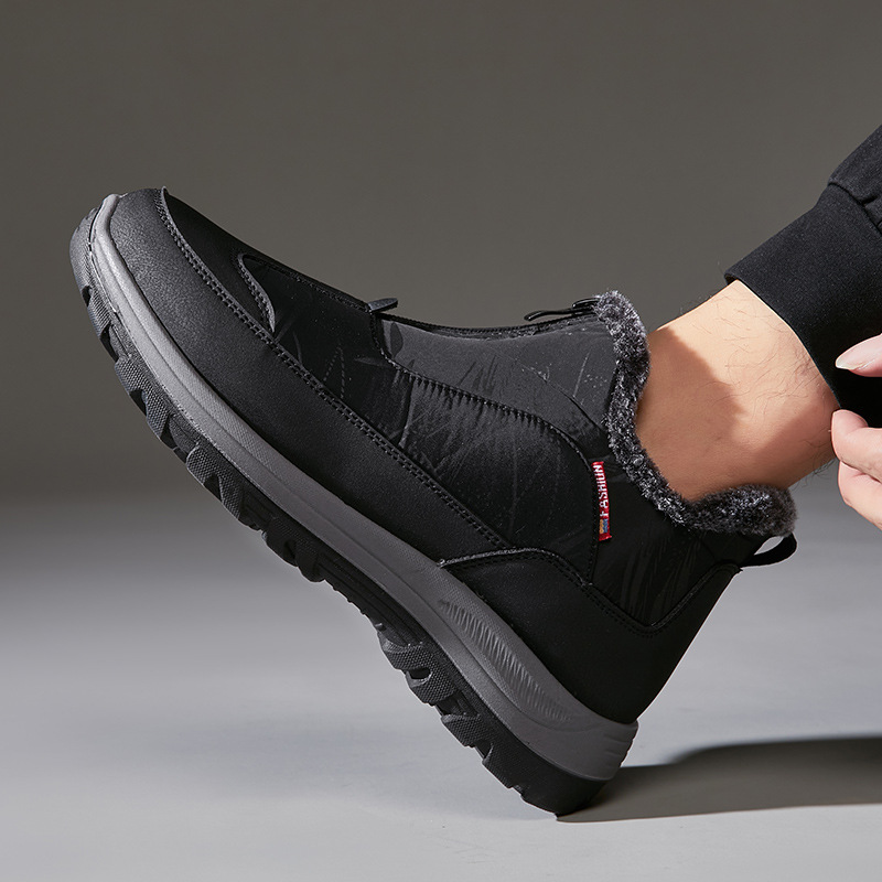 겨울철 남성용 올드 베이징 면화, 벨벳으로 두껍고 따뜻함, 중년 및 노인 아빠 천 신발, 노인을 위한 미끄럼 방지 및 방수 스노우 부츠