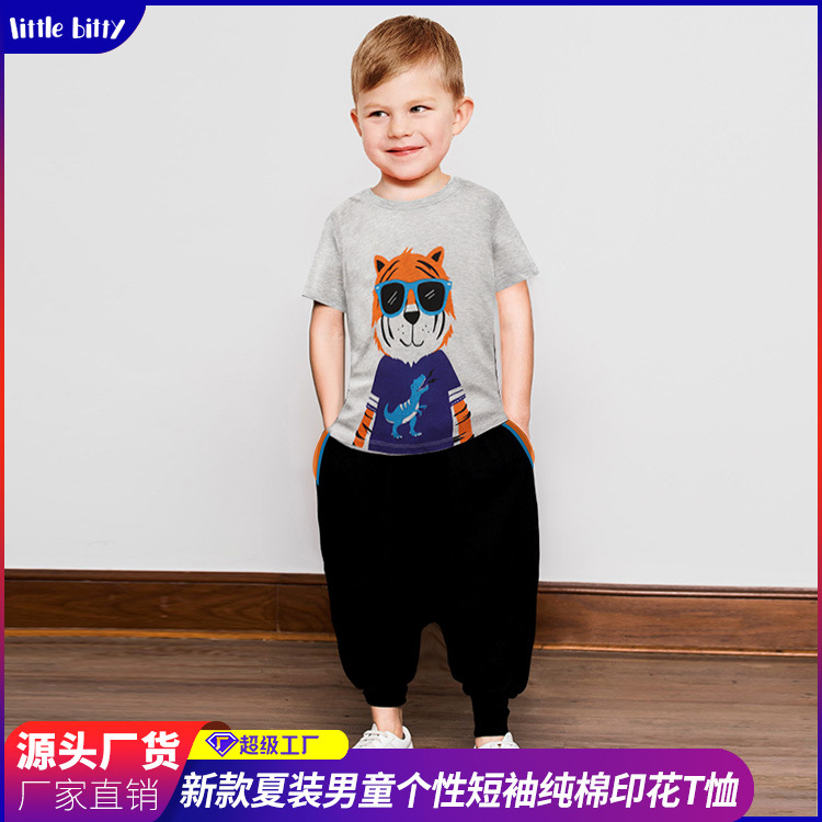 男童t恤短袖2022新款夏款圆领卡通纯棉印花上衣欧美短T潮童装