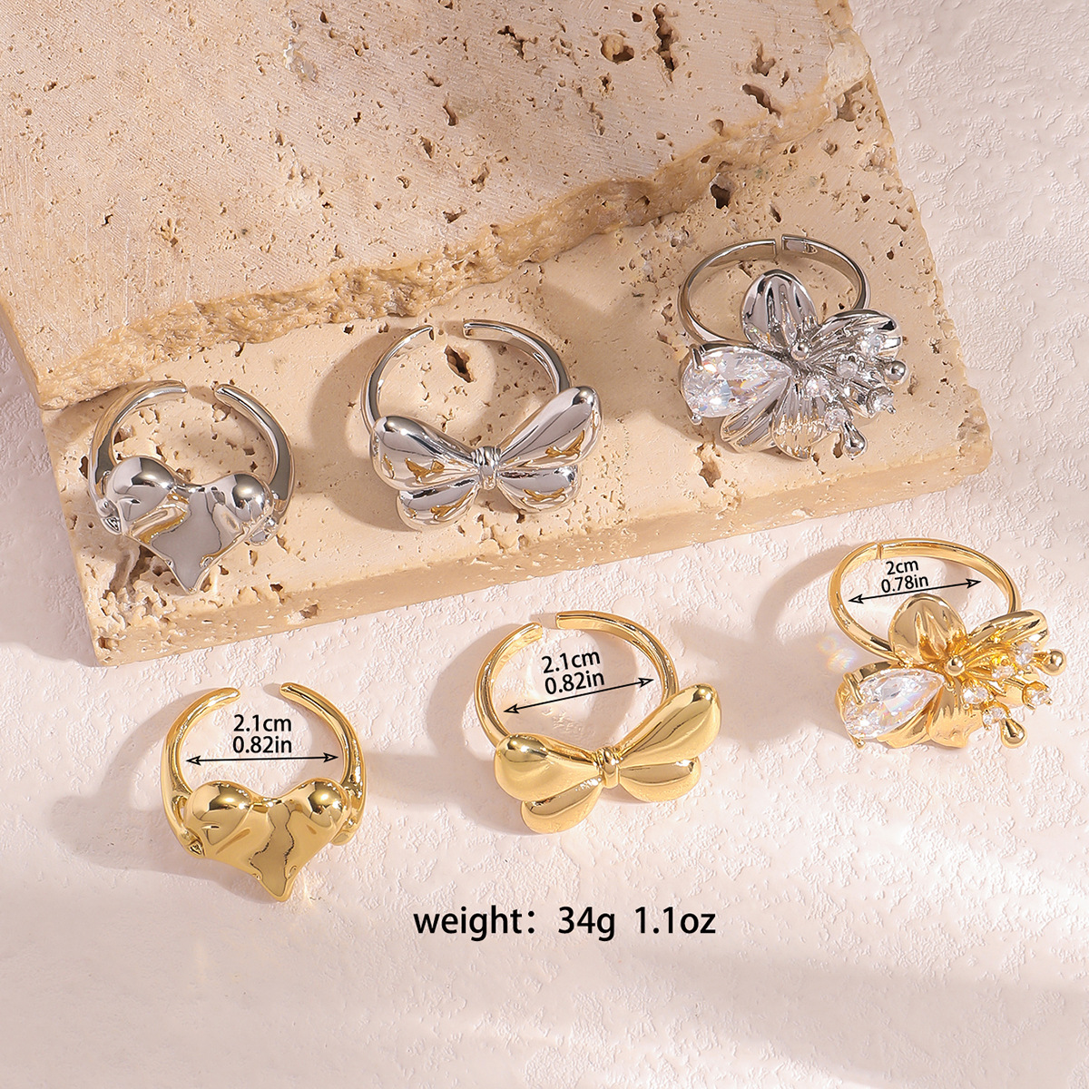 9g Weight Open Rings Classification One Size Ring Size 1 Piece, 1 Set Quantity Holiday, Daily Occasion Copper Material Heart Shape, Flower Pattern All Seasons Season Women's Gender Plating Design Elegant, Lady Style Wholesale Jewelry Elegant Lady Heart Shape Flower Copper Plating Open Rings 无