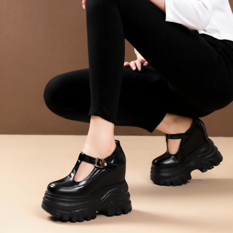 Giày cao gót nữ đế xuồng platform gót vuông kiểu Pháp, gót 14 cm — màu đen