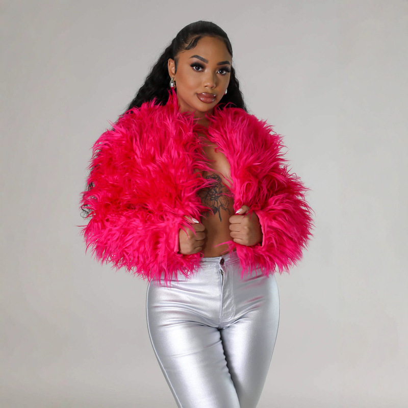 M81016 Cross-Border Women's New Short Coat Loose Faux Fur Cardigan Short Jacket Plush Coat