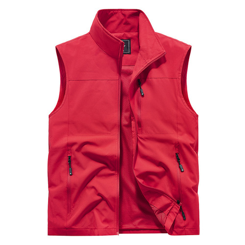 Jacket Spring and Autumn Breathable Fat MM Men's Multi-Pocket Outdoor Jacket Coat Blue Middle-Aged and Elderly Shoulder Harness Men
