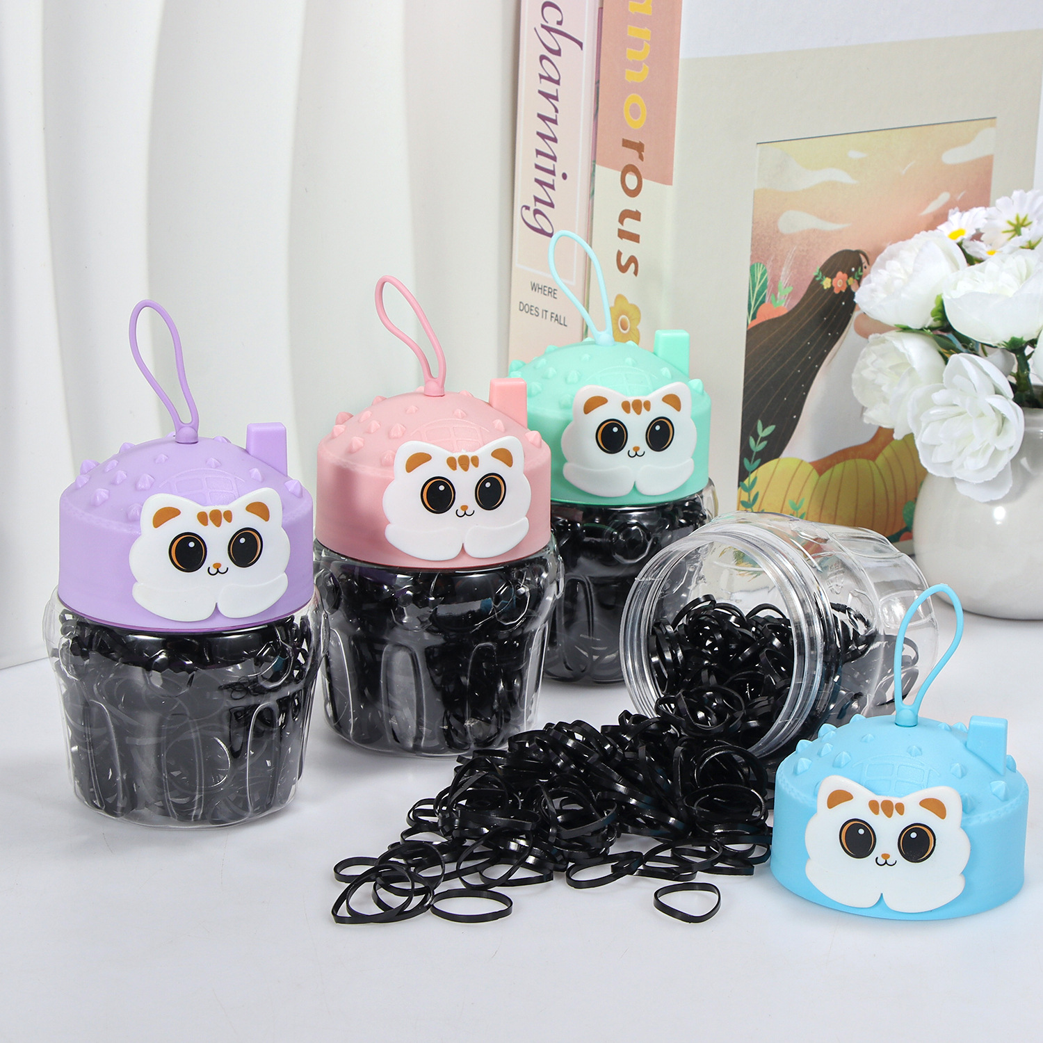 Banda de goma negra para niños, alto valor elástico, duradero, lazo para el cabello, no daña el cabello, anillo para el cabello de goma, accesorios para la cuerda para la cabeza, puesto