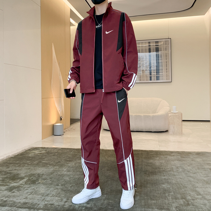 Cross-Border Men's Clothing Hot-Selling Spring and Autumn New Trendy Men's and Women's Casual Sports Suits Waterproof Splicing Work Jacket Two-Piece Set