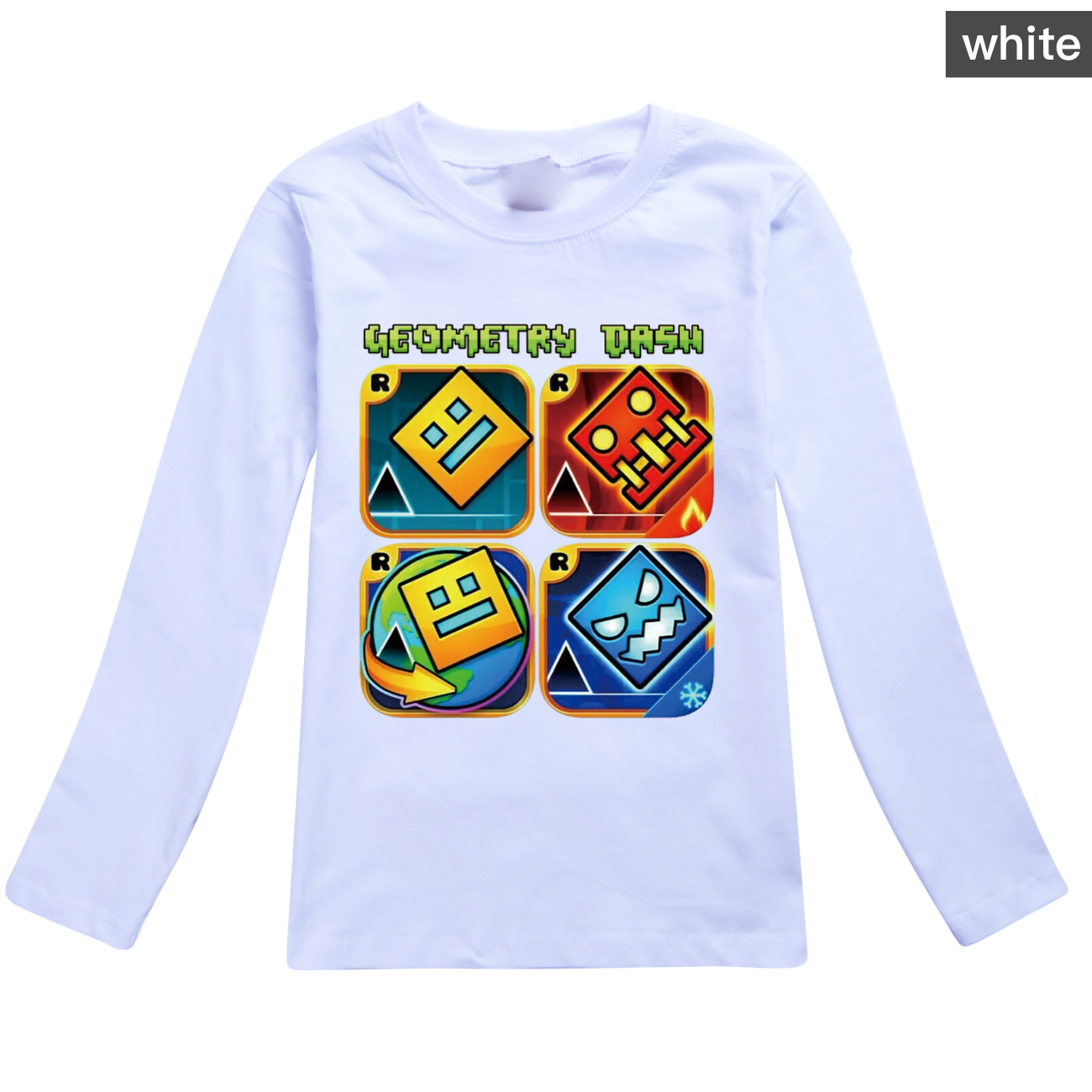 Spiel Geometrie Dash T Shirt Kinder Reine Baumwolle T-shirt Kleine Mädchen Langarm Tops kinder Cartoon Kleidung Jungen Sweatshirts – Detail 3