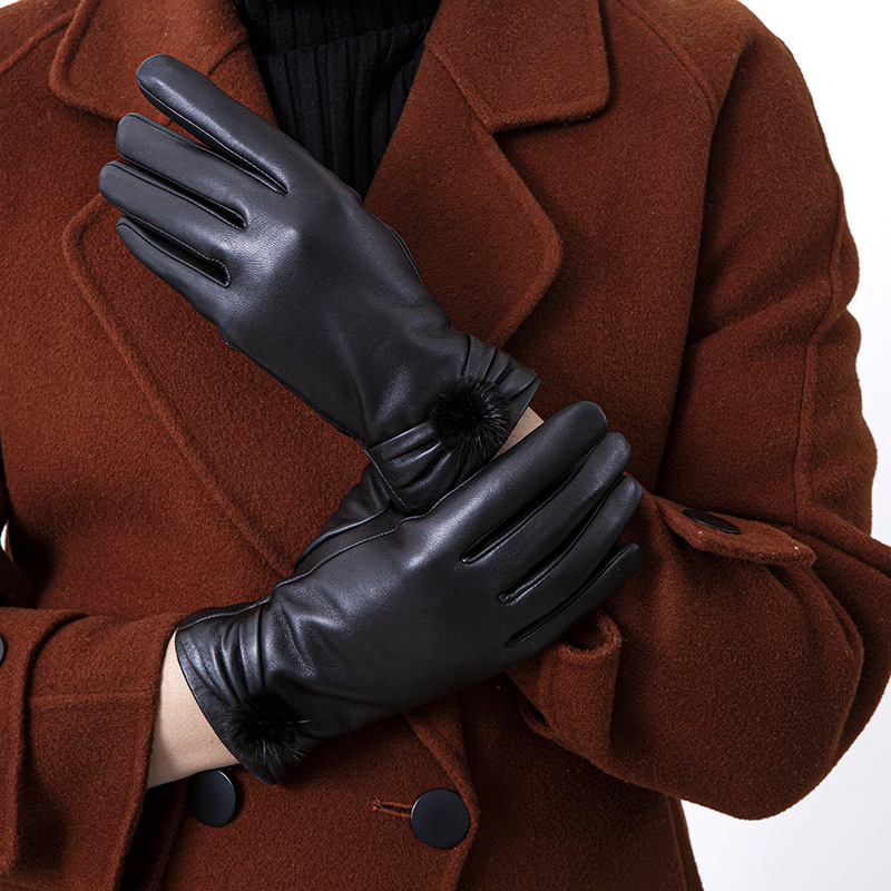 Genuine Leather Gloves, Women's Winter Warm Fashion Driving Riding Touch Screen Lamb Leather Gloves, Factory Wholesale