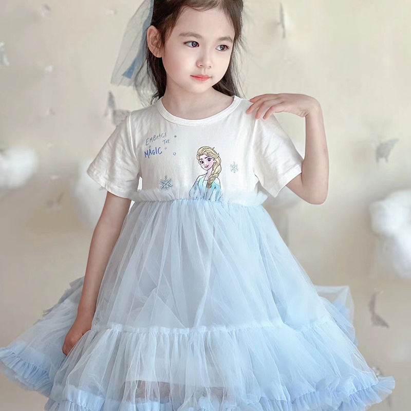 Vestido de princesa Elsa para niñas, vestido de malla para niños, falda abombada de hadas de estilo coreano, algodón, novedad de verano 2025
