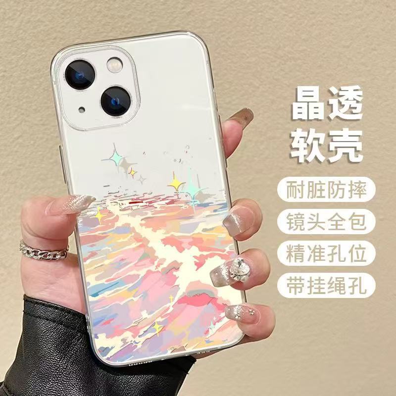 Para olas europeas y americanas, funda para teléfono móvil iphone15promax transparente Apple 15 anti-caída 14pro Japón y Corea 13/12