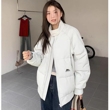 立领保暖棉服女2024冬季纯色百搭立领棉衣中性风宽松情侣外套