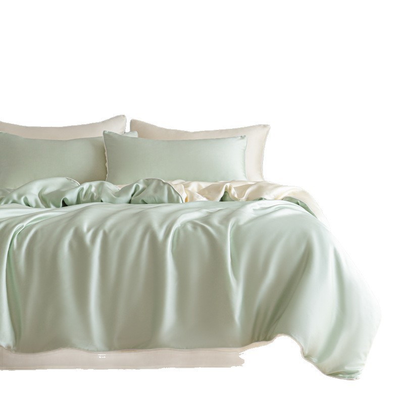 Summer Ice Silk Duvet Cover Set Solid Colour Washed Bedding 4 Pcs_voghion.com
