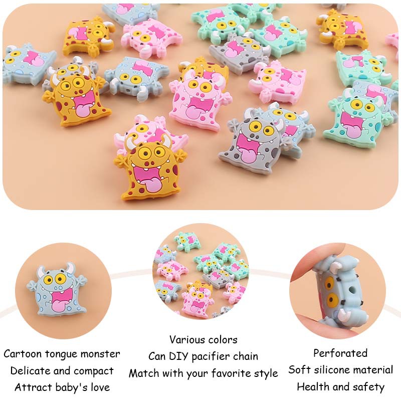 Bebé suministros de dibujos animados animal monstruo mordedor creativo DIY bebé molar pezón cadena anti-caída cadena Accesorios