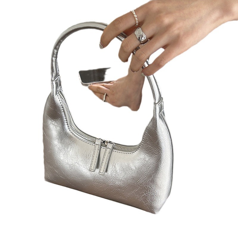 Silver Crescent Moon Underarm Bag For Women 2026 New Summer High-End Niche Original Versatile French Shoulder Handbag - Thumbnail 5