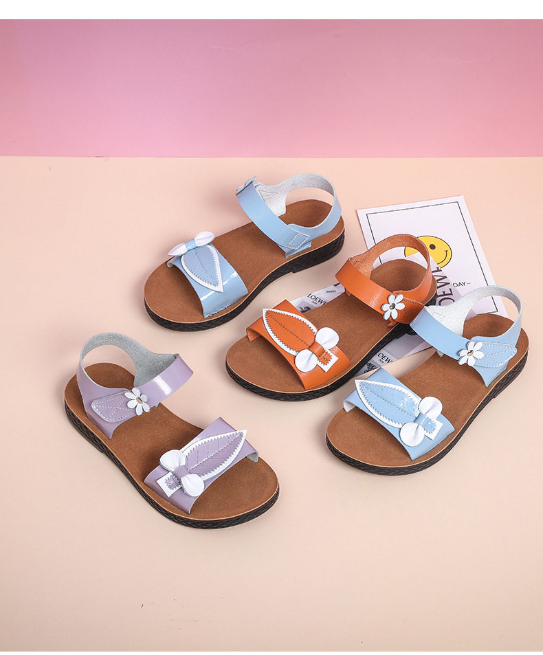 Dép sandal trẻ em đế mềm chống trơn trượt, quai ngang khóa cài, họa tiết hoa nhí — Màu tím, Xanh nhạt, màu vàng kim chi tiết 9