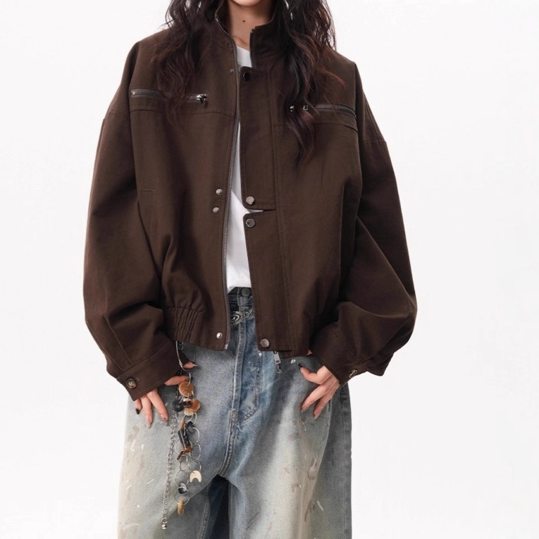 American Barn Style Stand Collar Work Jacket for Men and Women, Autumn Vintage Versatile Trendy Coat Vibe Loose Casual Top