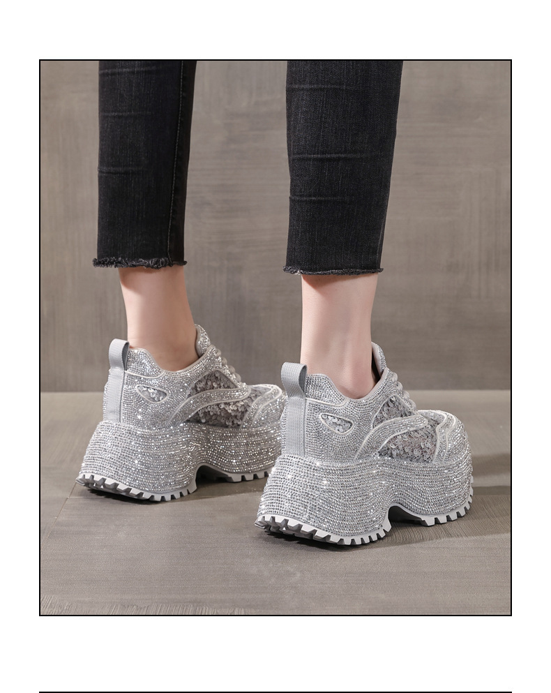 Giày sneaker nữ chunky đế dày lưới phối đá rhinestone — màu trắng chi tiết 16