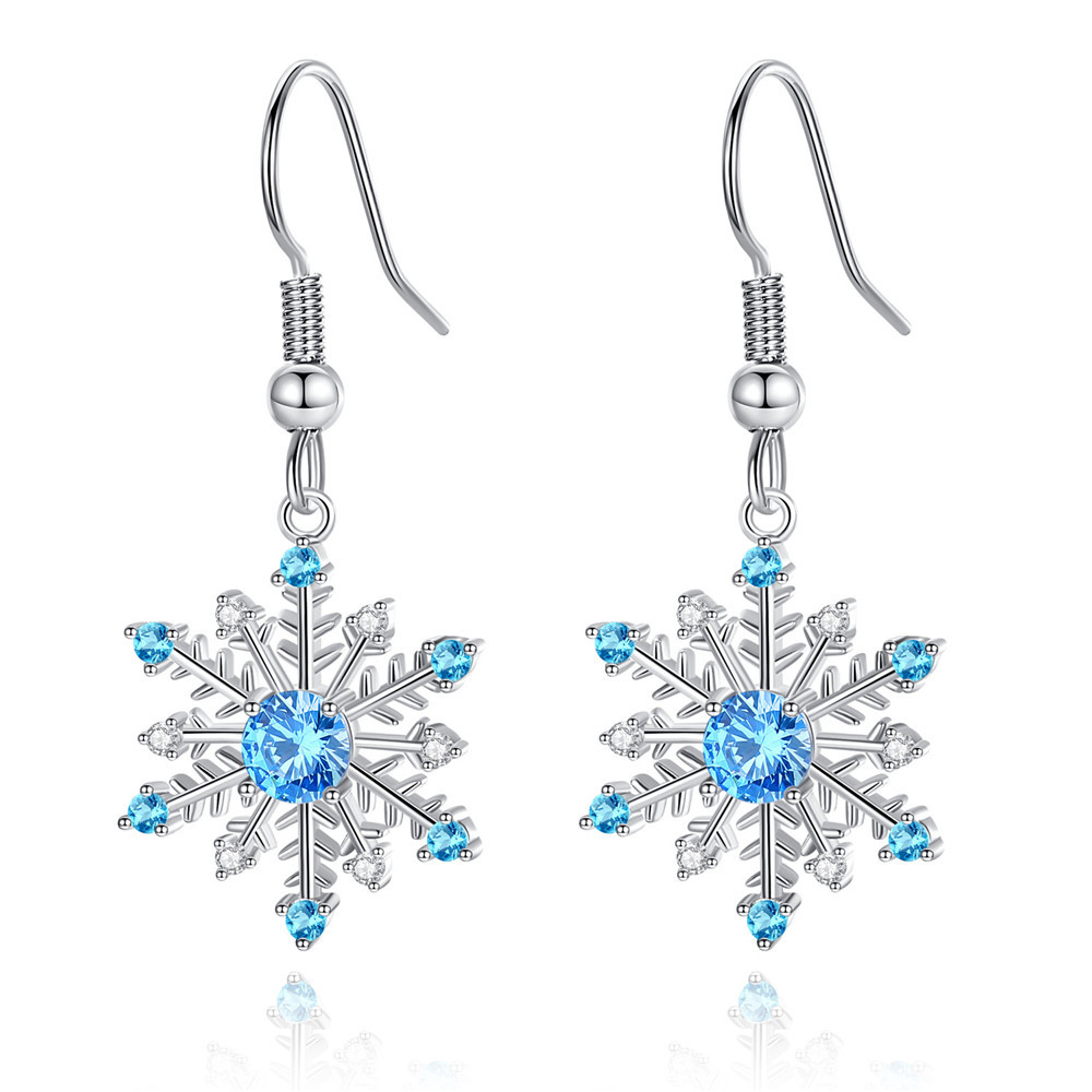 Simple Fashion Blue Zircon Snowflake Earrings Necklace Set display picture 8