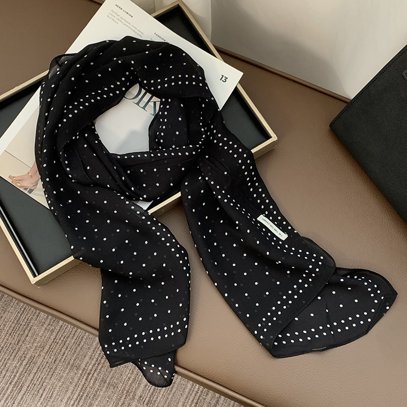 Bufanda de seda, sentido avanzado, todo fósforo, nuevo estilo multiusos, lunares, rosa, cuello, bufanda, bufanda, pañuelo, cinturón para el cabello, cinturón decorativo