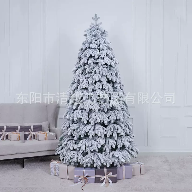 210CM植绒纯5叉PE自动树人造仿真新年树落雪加密高档多雪圣诞树