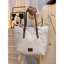 2024新款蕾丝时尚森系复古百搭手提托特包女法式温柔大容量单肩包