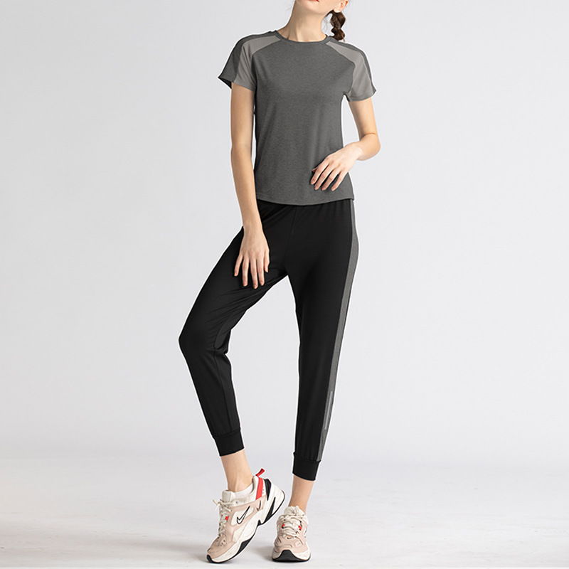 Juyi Tang ropa de yoga de dos piezas de malla camisa de manga corta para correr ropa deportiva de calcetín