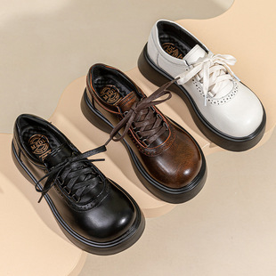 Mezu Power 2023 New Retro Round Toe Academy Style Leather Shoes Women's All-match Japanese Platform Lace-up Platform Shoes