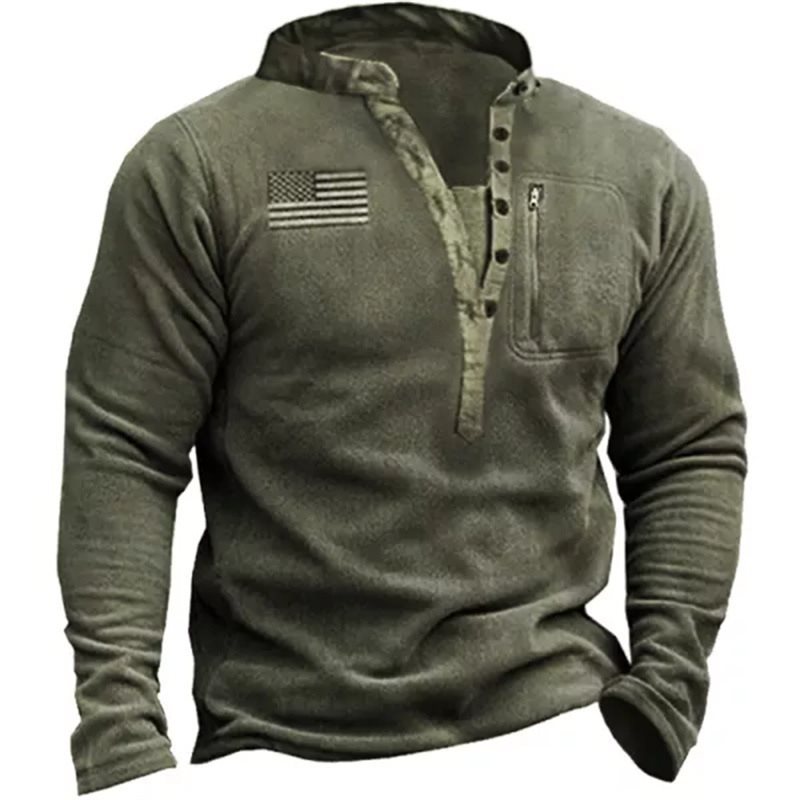 Men's V-Neck Button-Down Fleece Thermal Tactical Hoodie With Long Sleeves For Training And Workouts_viptrois.com