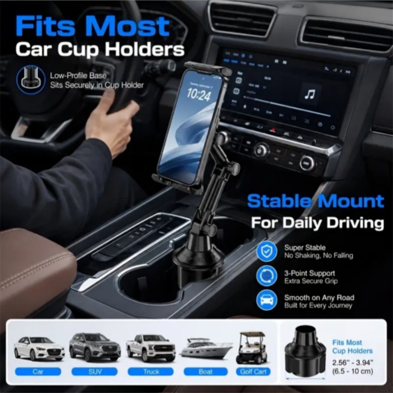 Cross-Border Car Cup Holder, Car Phone and Tablet Stand, Navigation Long-Joint Rotatable Adjustable Support Bracket