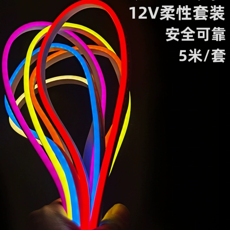 Светодиодная неоновая лента, 12В 5м водонепроницаемый силикон, RGB и одноцветные варианты (54/108 светодиодов)
