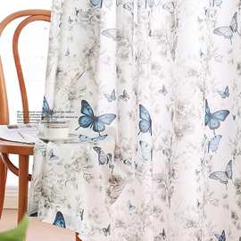 蝴蝶印花纱客厅阳台卧室窗纱帘透光不透人窗纱阳台飘窗客厅帘窗帘