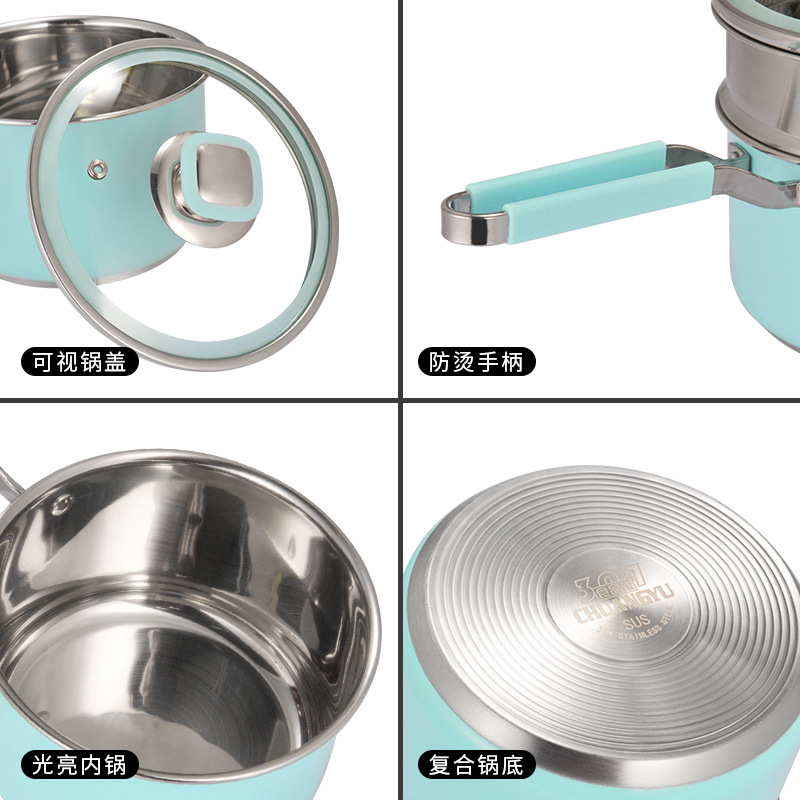 Olla de leche de acero inoxidable 304 Cocina de Inducción horno de microondas cocina universal olla integrada hogar dormitorio olla de fideos instantáneos conjunto de tres piezas