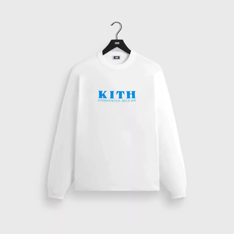 Kith 25Ss Letter Embroidered Logo on the Chest, Unisex Cotton Loose Round Neck Long-Sleeved Sweatshirt T-Shirt Base Layer Kith 25Ss Letter Embroidered Logo on the Chest, Unisex Cotton Loose Round Neck Long-Sleeved Sweatshirt T-Shirt Base Layer
